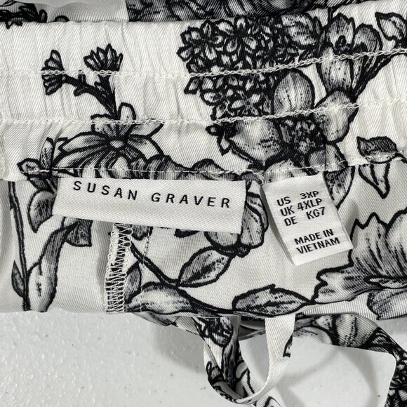 Susan Graver Pants Womens Size 3XP Floral White Wide Leg Comfort Stretch - Picture 3 of 10